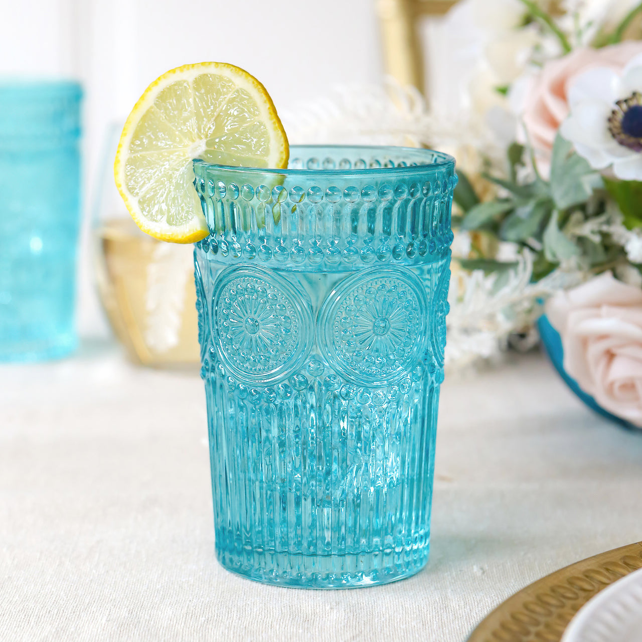 13 oz. Vintage Textured Aqua Blue Drinking Glasses (Set of 6) Alternate Image 8 Kate Aspen | Drinking Glasses