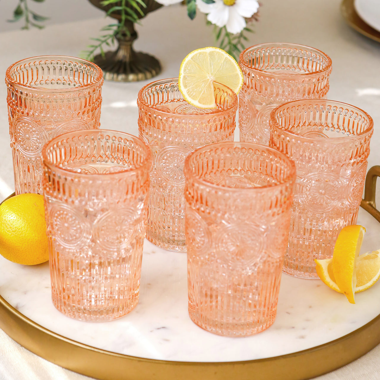 Mismatched Set of 8 Vintage Drinking Glasses in Orange and Brown 