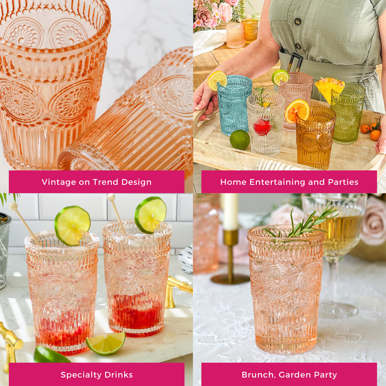 D) Clear Drinking Modern Glasses Set of 4 For Water, Juice, Cocktails