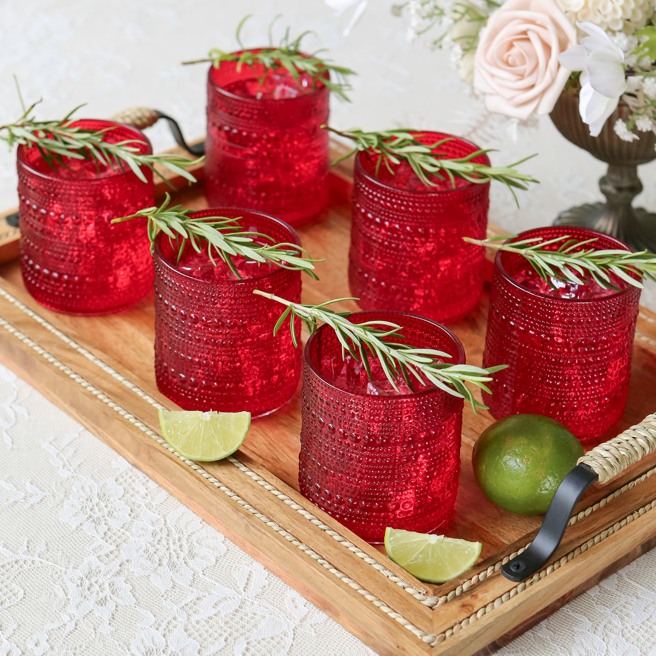 10 oz. Textured Beaded Red Old Fashion Drinking Glasses (Set of 6) Alternate Image 1 Kate Aspen | Drinking Glasses