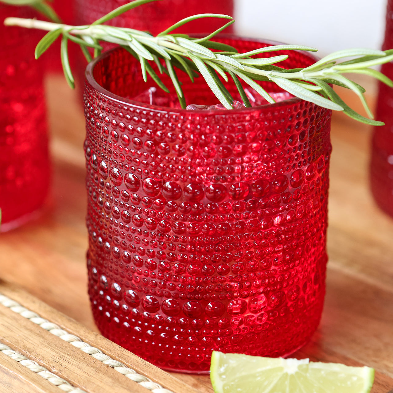 10 oz. Textured Beaded Red Old Fashion Drinking Glasses (Set of 6) Alternate Image 4 Kate Aspen | Drinking Glasses