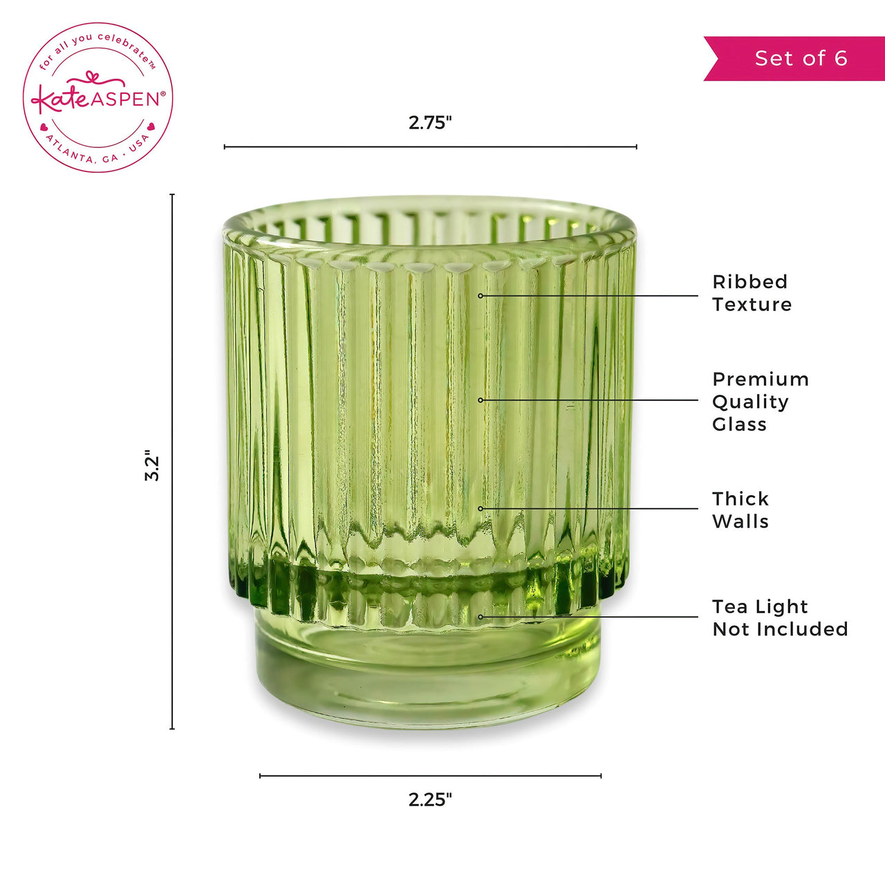 Ribbed Green Glass Votive Candle Holder (Set of 6) | Kate Aspen | Alt Image 6