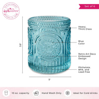 Thumbnail for 10 oz. Ribbed Retro Arch Floral Aqua Blue Drinking Glasses (Set of 6)