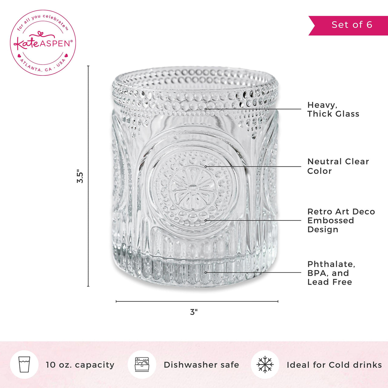 10 oz. Ribbed Retro Arch Floral Clear Drinking Glasses (Set of 6)