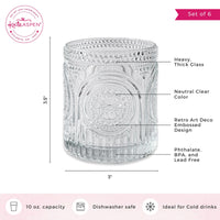 10 oz. Ribbed Retro Arch Floral Clear Drinking Glasses (Set of 6)