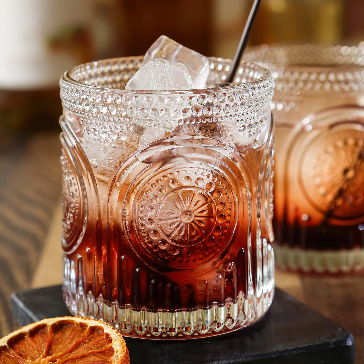 Set of Amber Orange Embossed Wine Goblets Vintage Style Paisley Print  Embossed Wine Glasses Dishwasher Safe Glassware