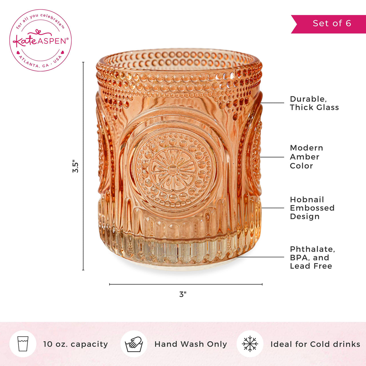 10 oz. Ribbed Retro Arch Floral Rose Gold Drinking Glasses (Set of 6)