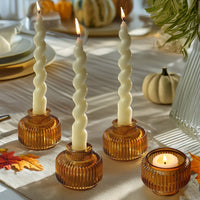 2-In-1 Fluted Amber Glass Taper Candlestick Candle Holders (Set Of 4) | Main Image, Kate Aspen | Tealight/Votive Holder