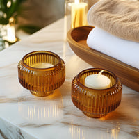 2-In-1 Fluted Amber Glass Taper Candlestick Candle Holders (Set Of 4)