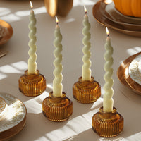 2-In-1 Fluted Amber Glass Taper Candlestick Candle Holders (Set Of 4)
