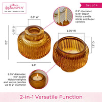 2-In-1 Fluted Amber Glass Taper Candlestick Candle Holders (Set Of 4)