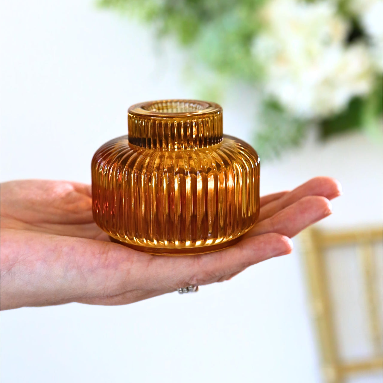 2-In-1 Fluted Amber Glass Taper Candlestick Candle Holders (Set Of 4)
