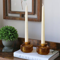 2-In-1 Fluted Amber Glass Taper Candlestick Candle Holders (Set Of 4)