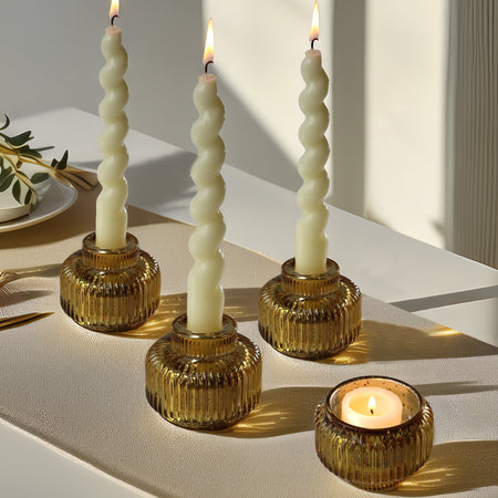 2-In-1 Fluted Gold Glass Taper Candlestick Candle Holders (Set Of 4) | Main Image, Kate Aspen | Tealight/Votive Holder