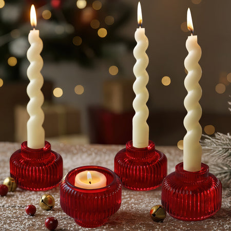 2-In-1 Fluted Red Glass Taper Candlestick Candle Holders (Set Of 4) | Main Image, Kate Aspen | Tealight/Votive Holder