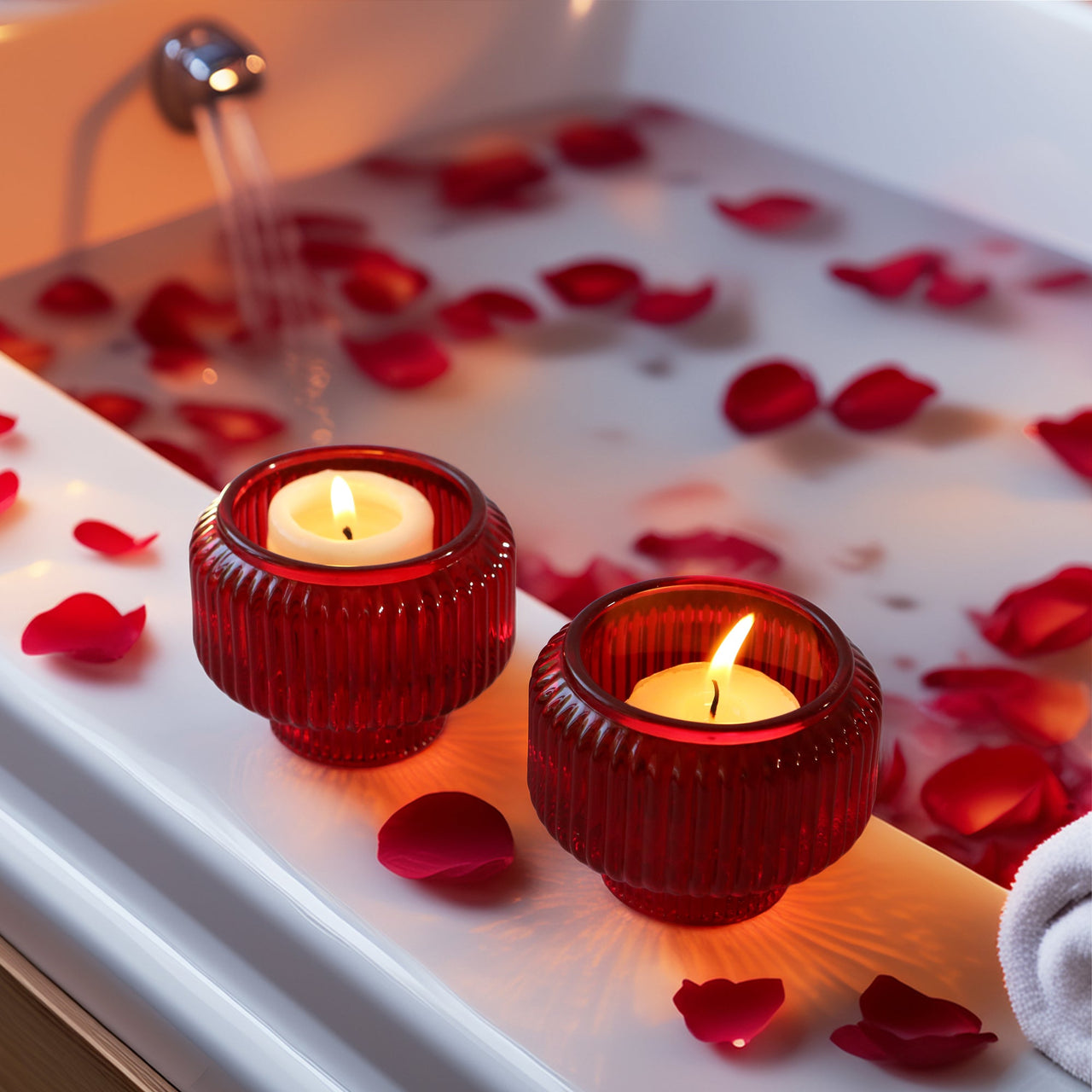 2-In-1 Fluted Red Glass Taper Candlestick Candle Holders (Set Of 4)