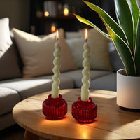2-In-1 Fluted Red Glass Taper Candlestick Candle Holders (Set Of 4)