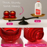2-In-1 Fluted Red Glass Taper Candlestick Candle Holders (Set Of 4)