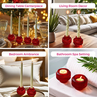 2-In-1 Fluted Red Glass Taper Candlestick Candle Holders (Set Of 4)