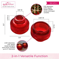 2-In-1 Fluted Red Glass Taper Candlestick Candle Holders (Set Of 4)
