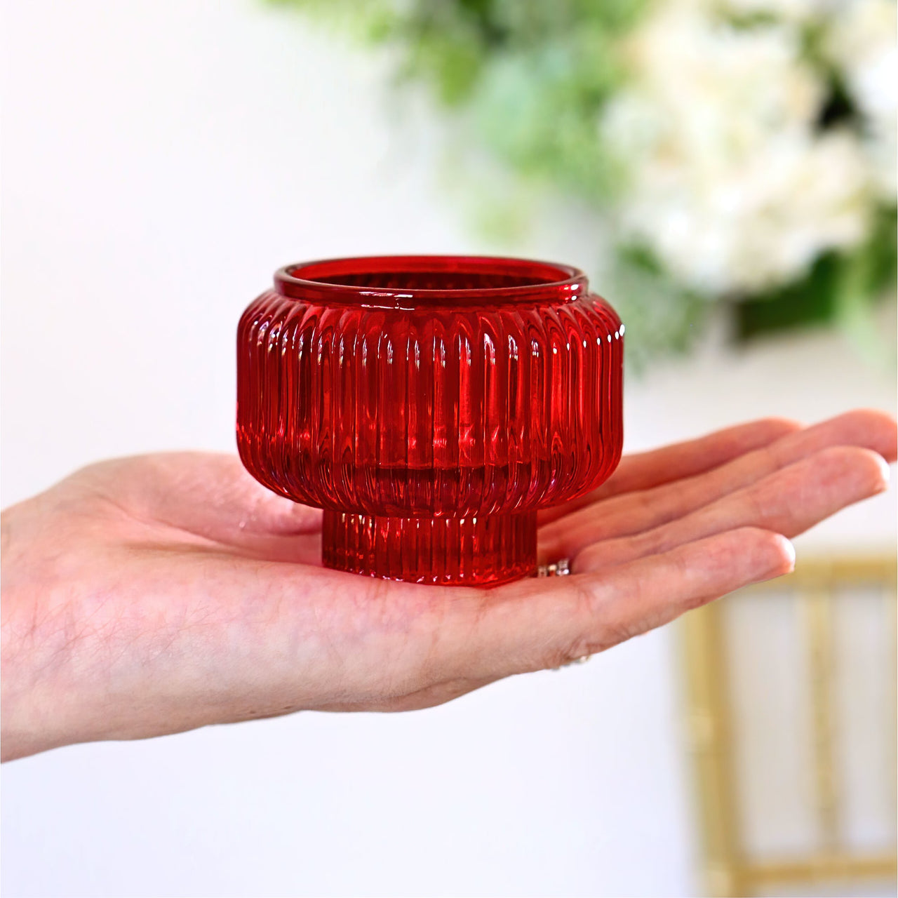 2-In-1 Fluted Red Glass Taper Candlestick Candle Holders (Set Of 4)