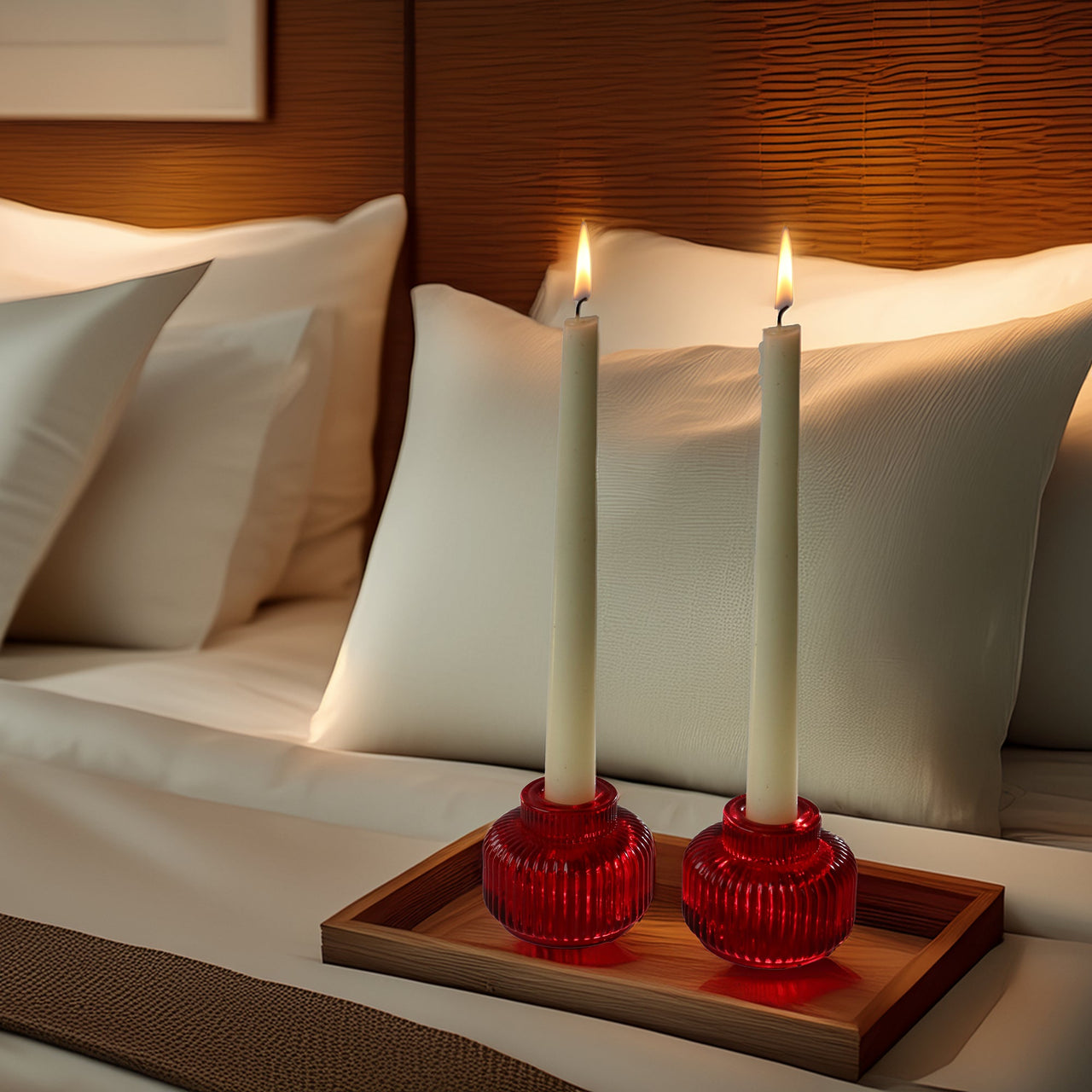 2-In-1 Fluted Red Glass Taper Candlestick Candle Holders (Set Of 4)