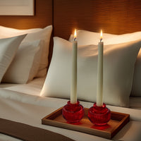 2-In-1 Fluted Red Glass Taper Candlestick Candle Holders (Set Of 4)