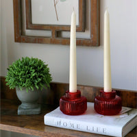2-In-1 Fluted Red Glass Taper Candlestick Candle Holders (Set Of 4)