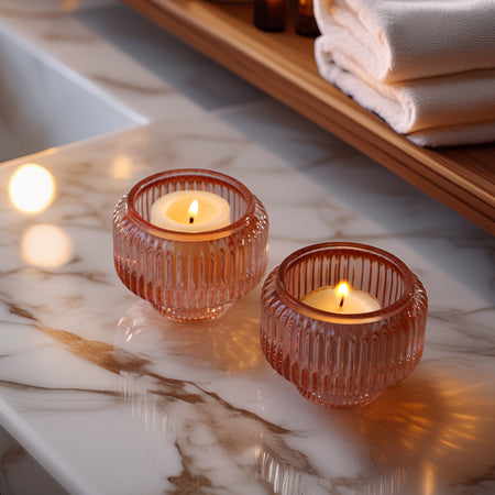 2-In-1 Fluted Rose Gold Glass Taper Candlestick Candle Holders (Set Of 4)