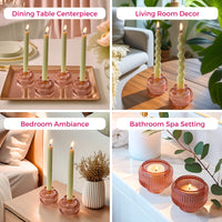 2-In-1 Fluted Rose Gold Glass Taper Candlestick Candle Holders (Set Of 4)