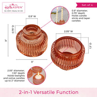 2-In-1 Fluted Rose Gold Glass Taper Candlestick Candle Holders (Set Of 4)