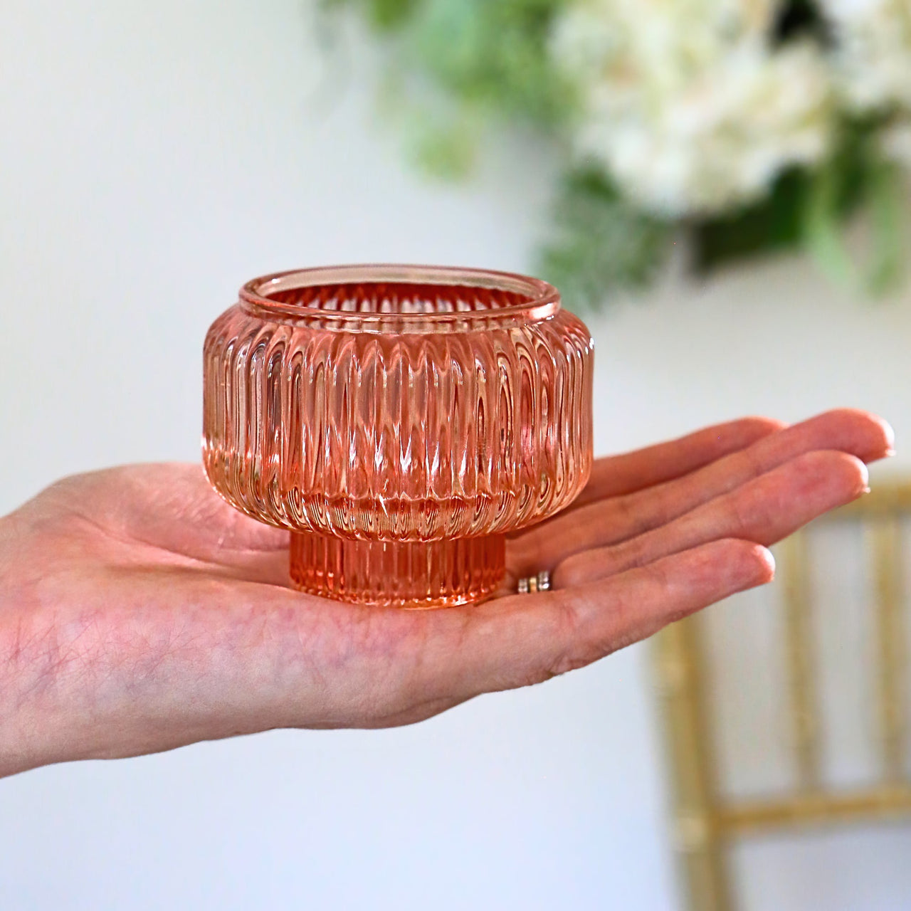 2-In-1 Fluted Rose Gold Glass Taper Candlestick Candle Holders (Set Of 4)