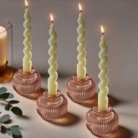 2-In-1 Fluted Rose Gold Glass Taper Candlestick Candle Holders (Set Of 4)