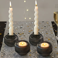 2-In-1 Fluted Smoke Grey Glass Taper Candlestick Candle Holders (Set Of 4) | Main Image, Kate Aspen | Tealight/Votive Holder