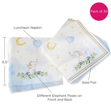 Elephant Baby Shower 62 Piece Party Tableware Set - Blue (16 Guests) Alternate Image 4, Kate Aspen | Tableware