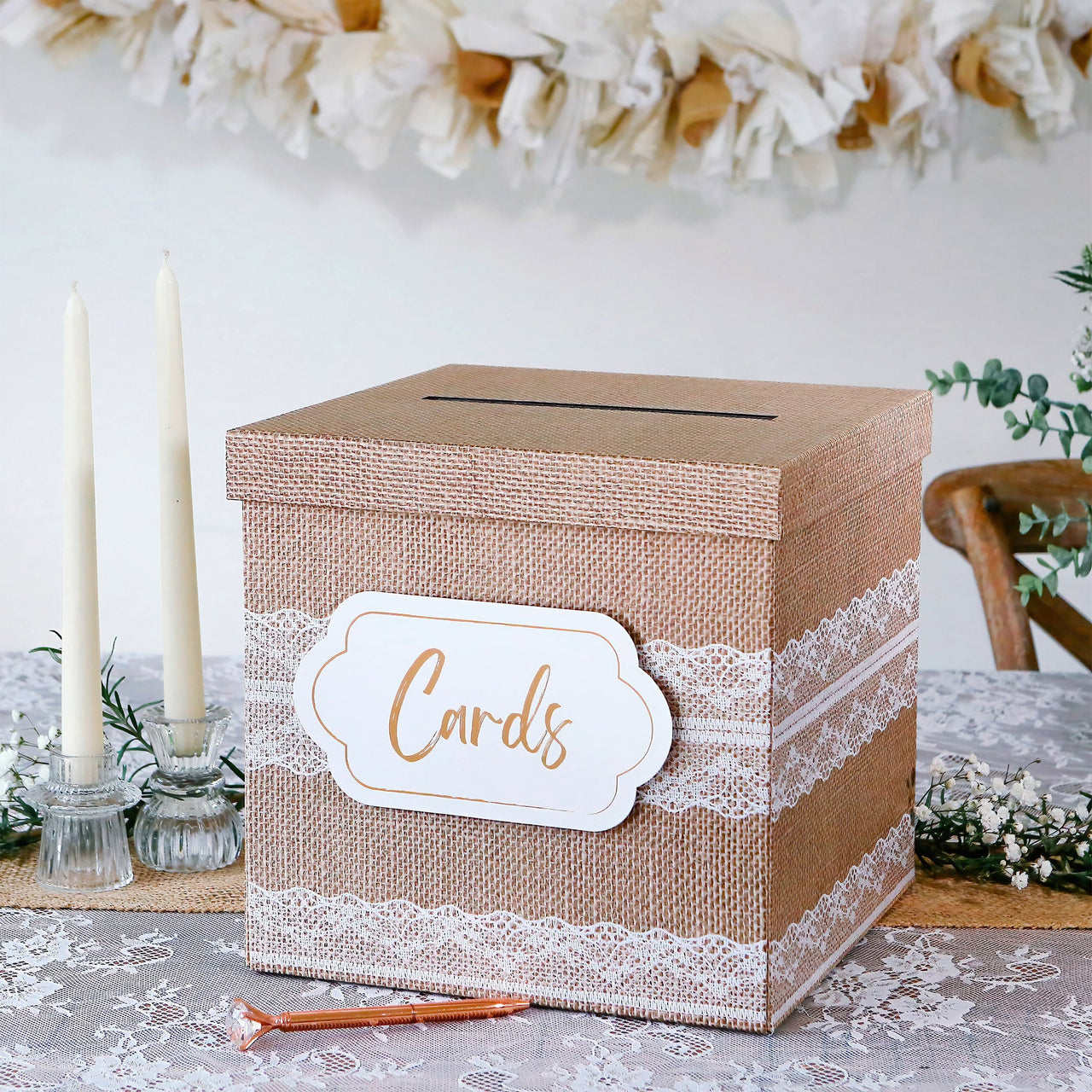 Rustic Elegance Wedding and Party Card Box - Burlap and Lace Main Image, Kate Aspen | Card Box