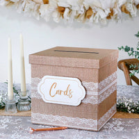 Rustic Elegance Wedding and Party Card Box - Burlap and Lace Main Image, Kate Aspen | Card Box