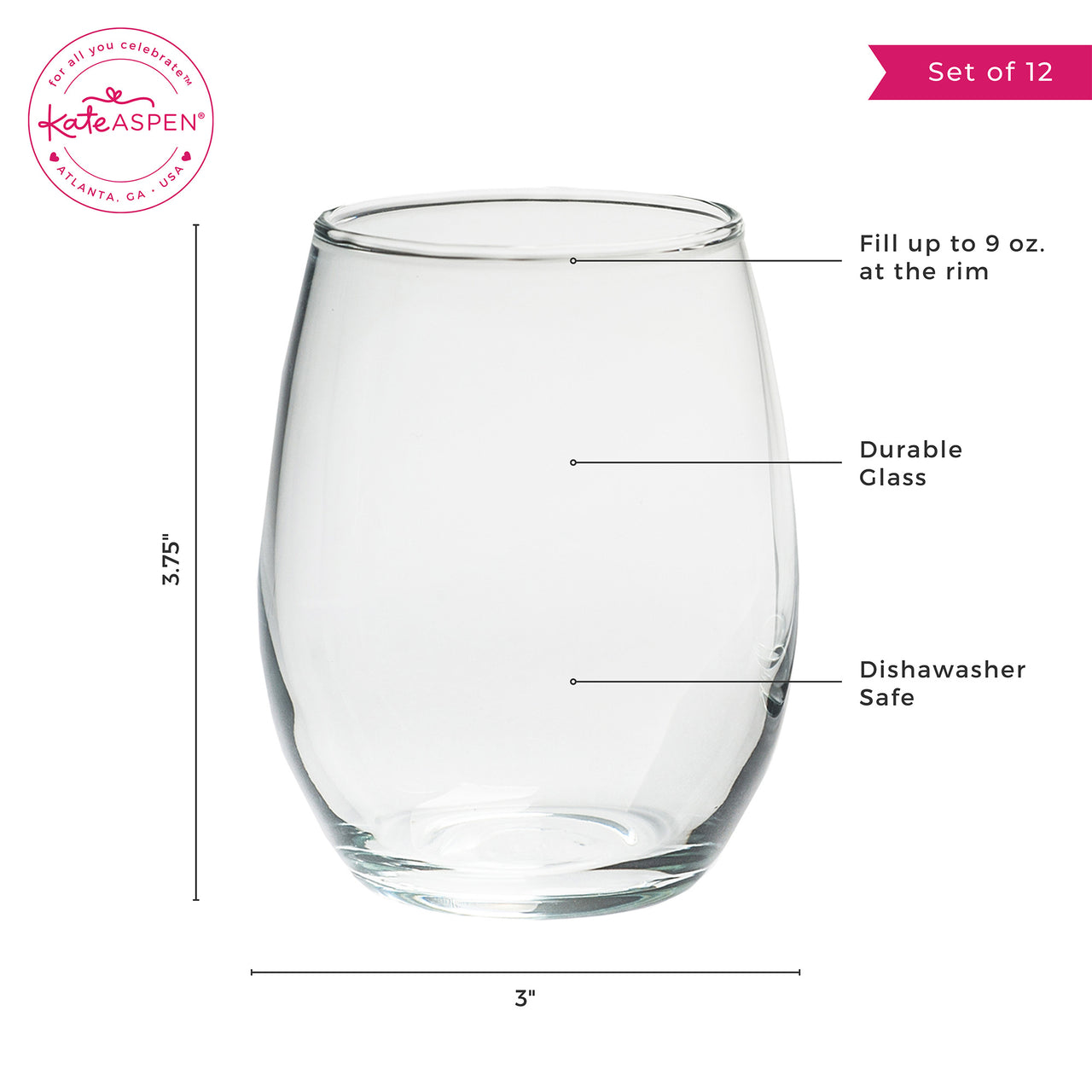 9 oz. Stemless Wine Glass - DIY (Set of 12)