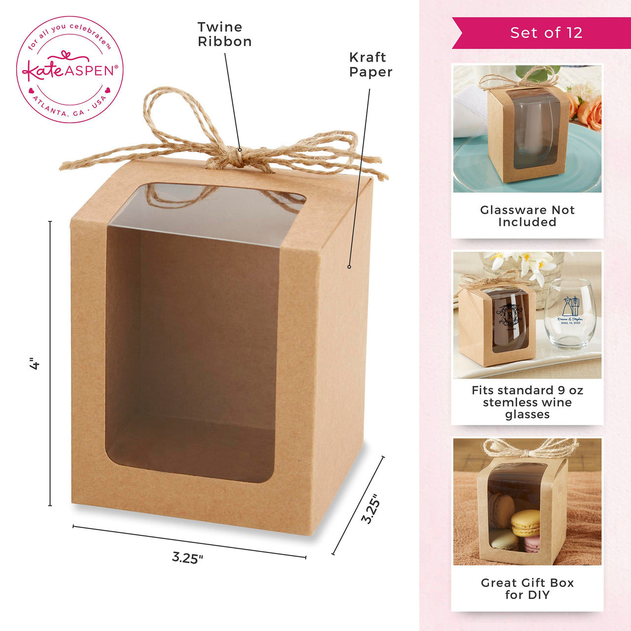 Kraft 9 oz. Glassware Gift Box with Twine (Set of 12)