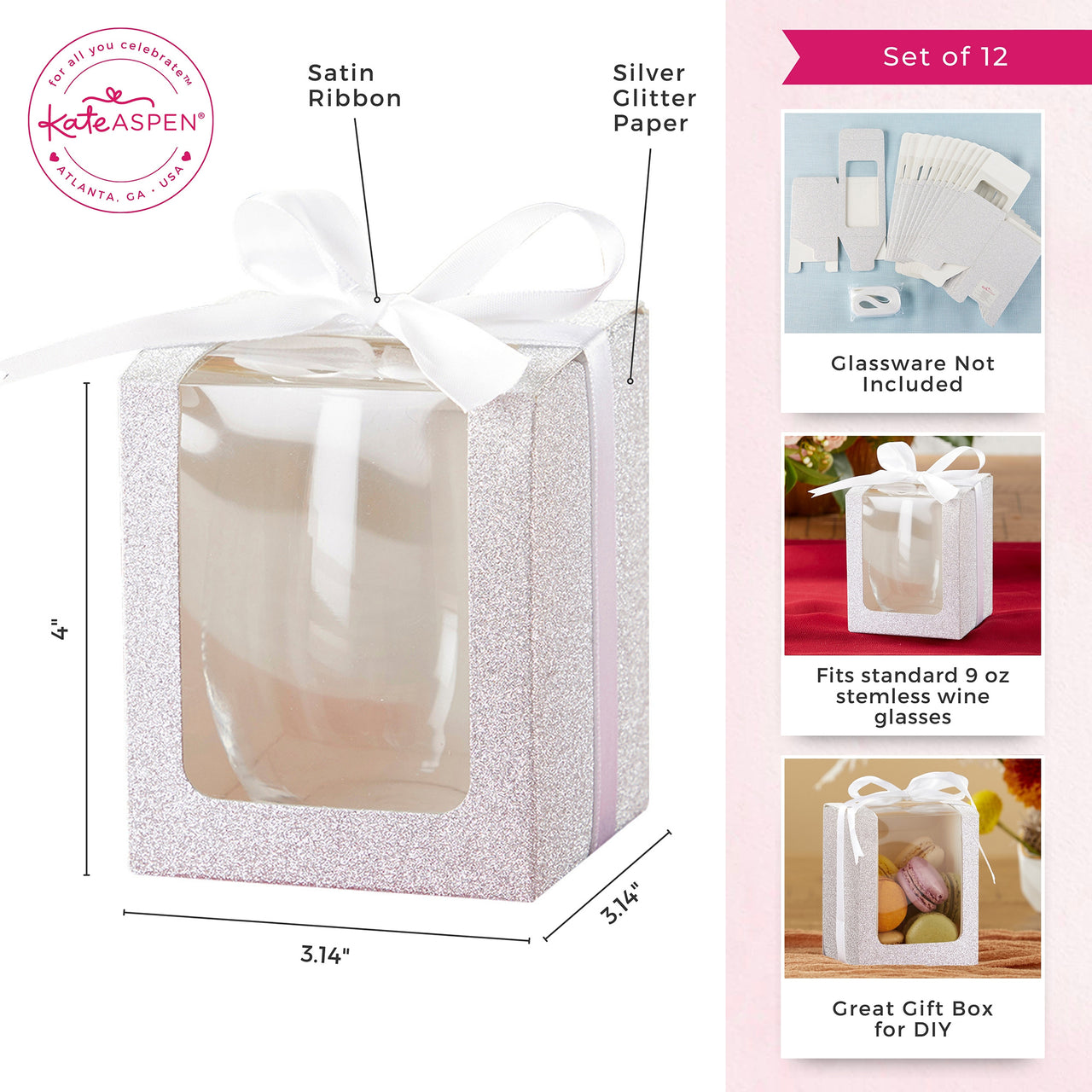 Silver 9 oz. Glassware Gift Box with Ribbon (Set of 20)
