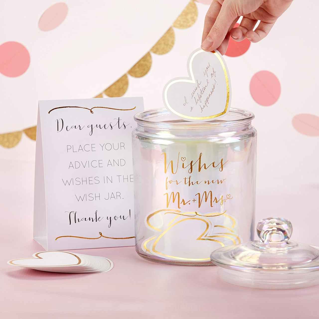 Iridescent Wedding Wish Jar with Heart Shaped Cards