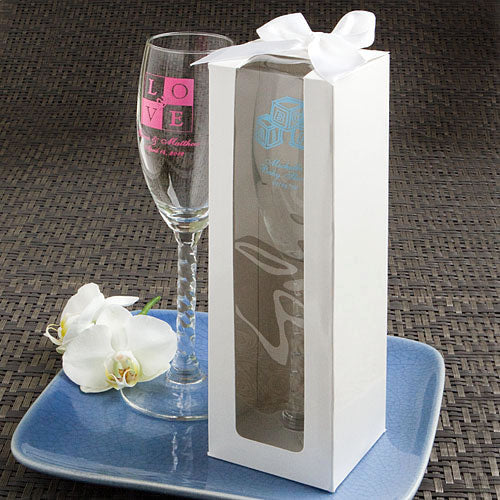 White Fluted Champagne Glassware Gift Box with Ribbon