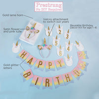 Thumbnail for Gold Glitter Unicorn Happy Birthday Décor Kit Alternate Image 2, Kate Aspen | Party Kit