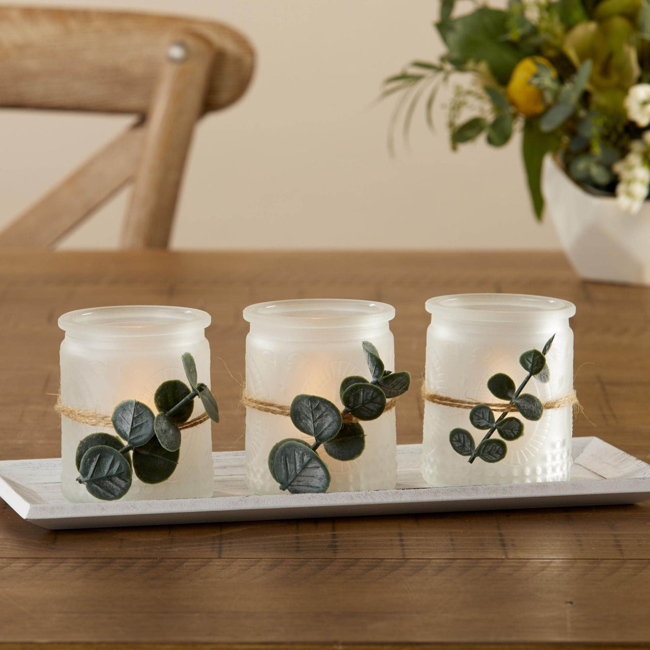 4 Piece Frosted Votive & Tray Set Main Image, Kate Aspen | Votive