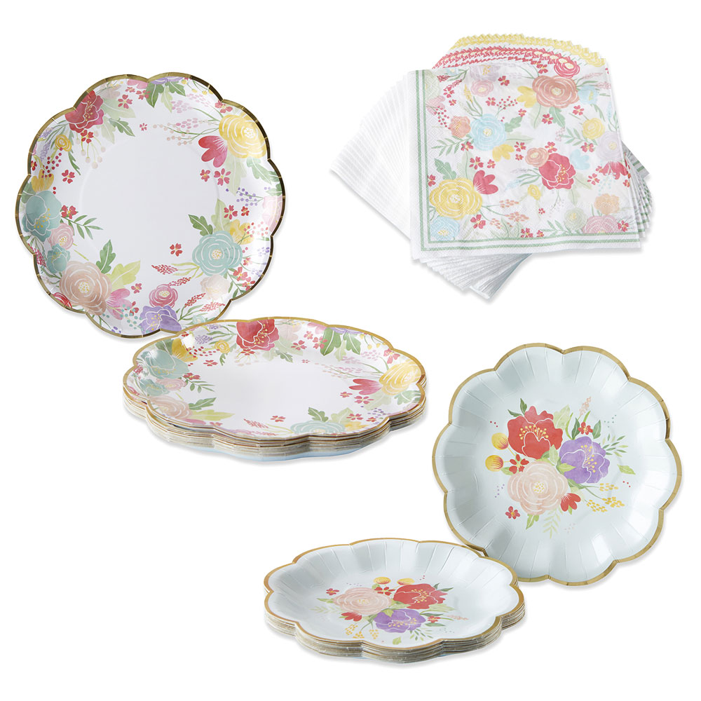 Garden Blooms 62 Piece Party Tableware Set (16 Guests)