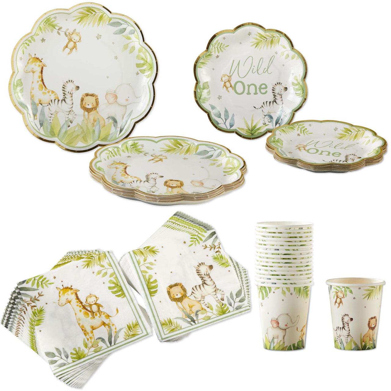Safari Baby Shower 78 Piece Party Tableware Set (16 Guests)