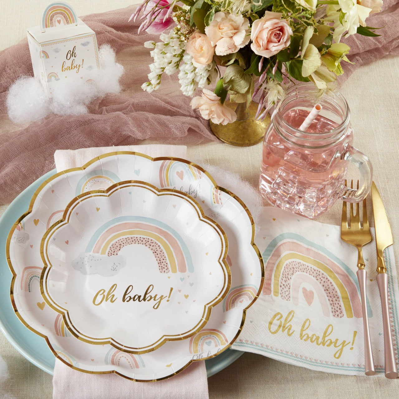 Boho Rainbow Baby 62 Piece Party Tableware Set (16 Guests) Alternate Image 2, Kate Aspen | Tableware