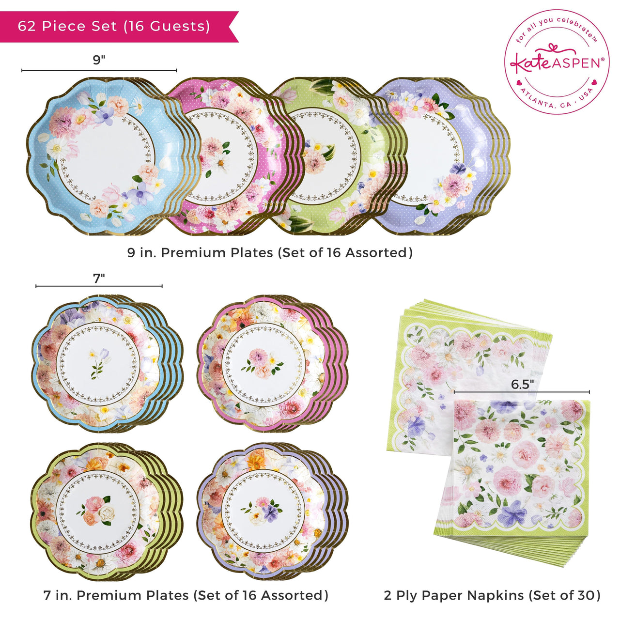 Tea Time Party 62 Piece Party Tableware Set (16 Guests) Alternate Image 6, Kate Aspen | Party Kit