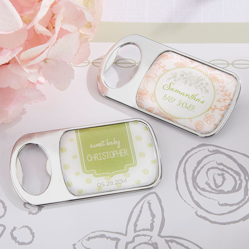 Personalized Silver Bottle Opener - Rustic Baby Shower