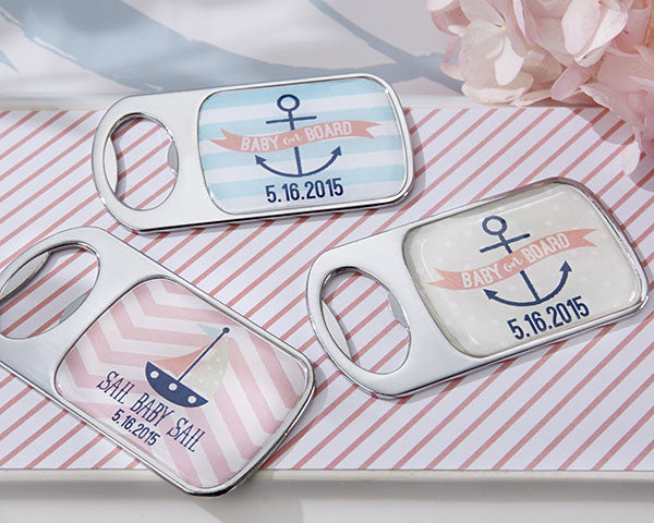 Personalized Silver Bottle Opener - Nautical Baby Shower